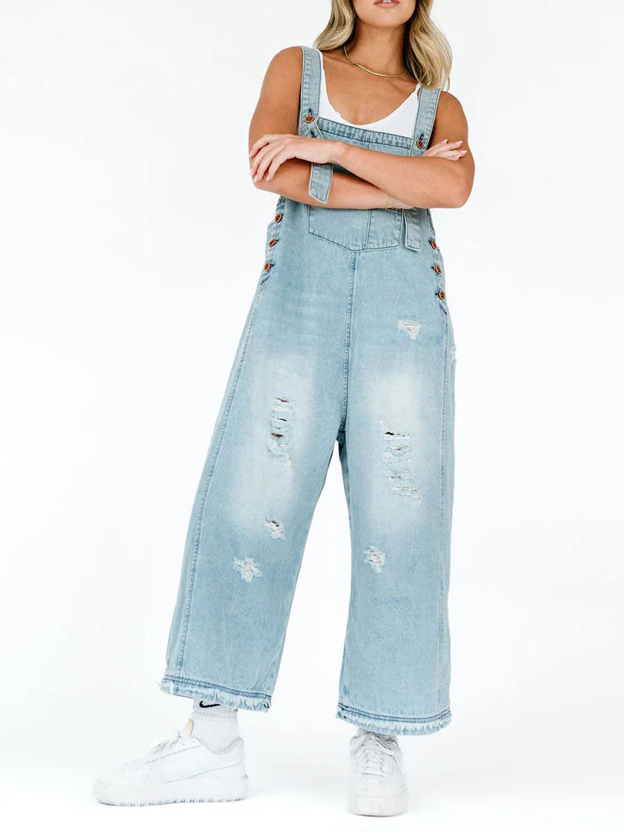 Hazel Washed Denim Overalls