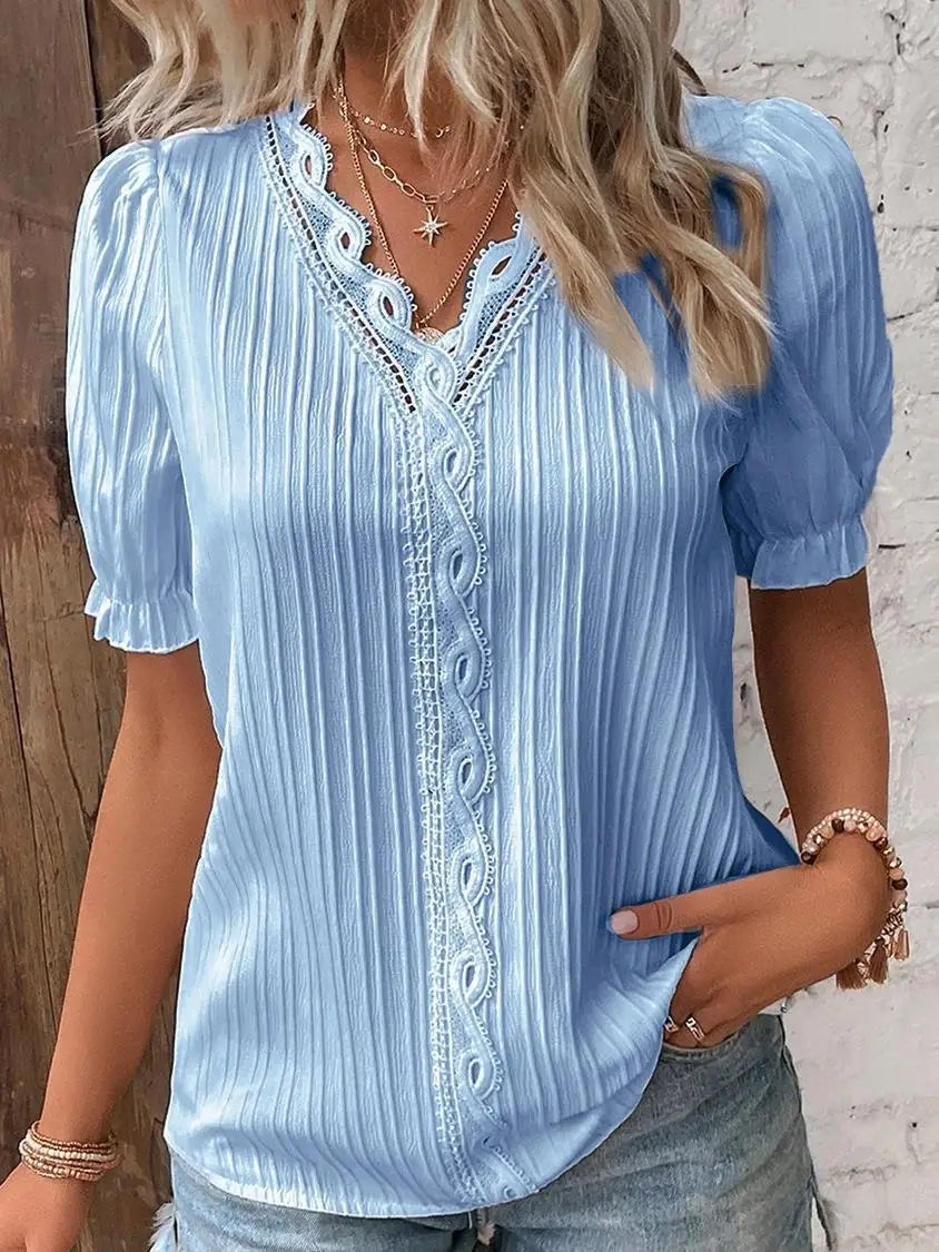 Isla Short-Sleeve Lace Blouse