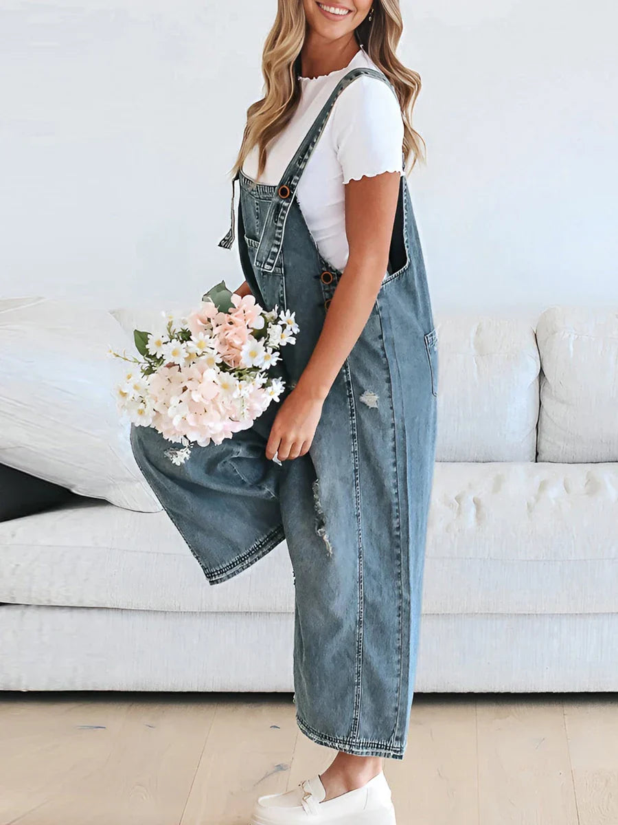 Hazel Washed Denim Overalls