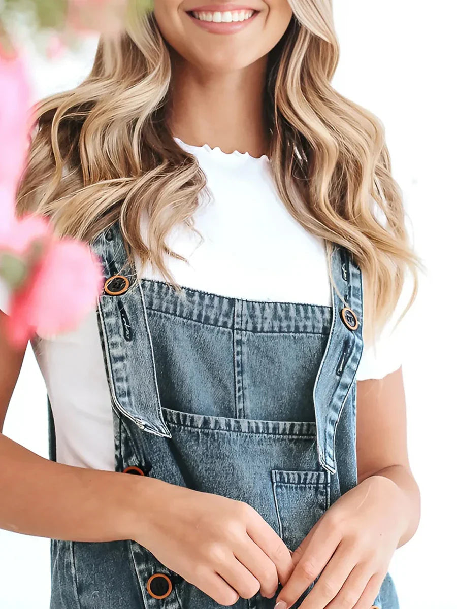 Hazel Washed Denim Overalls