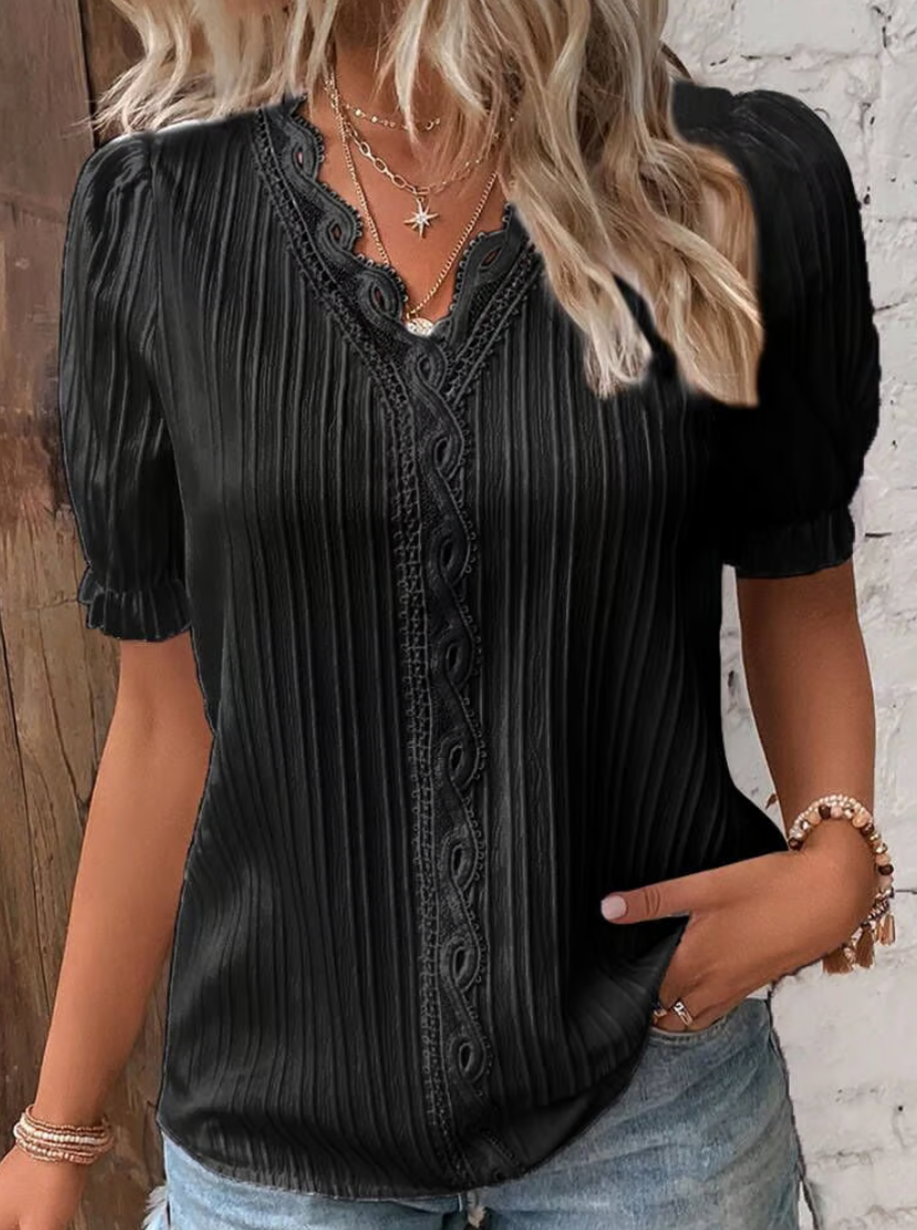 Isla Short-Sleeve Lace Blouse