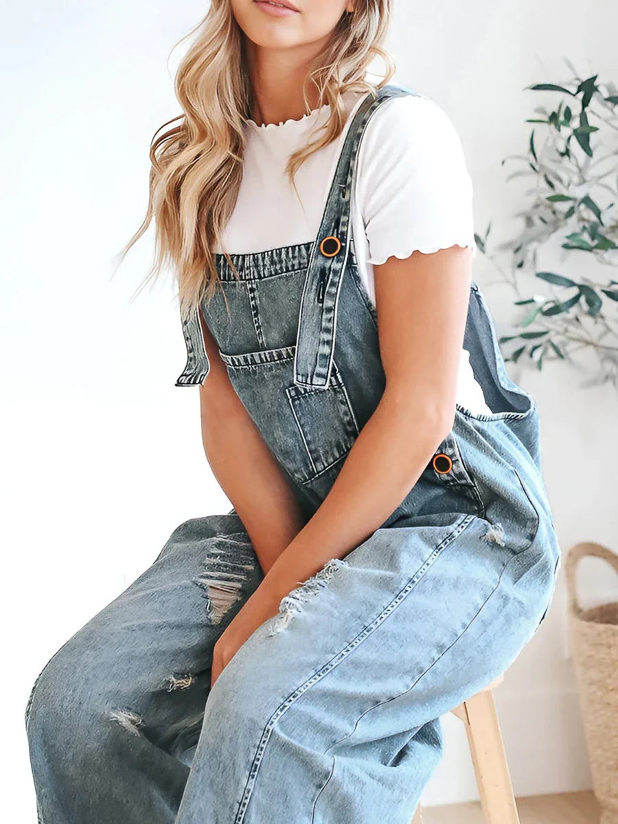 Hazel Washed Denim Overalls