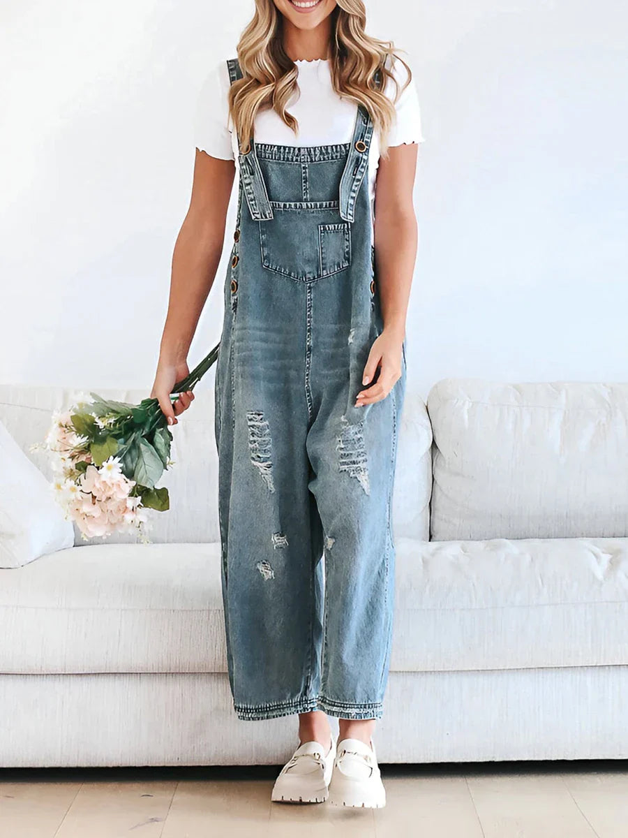 Hazel Washed Denim Overalls