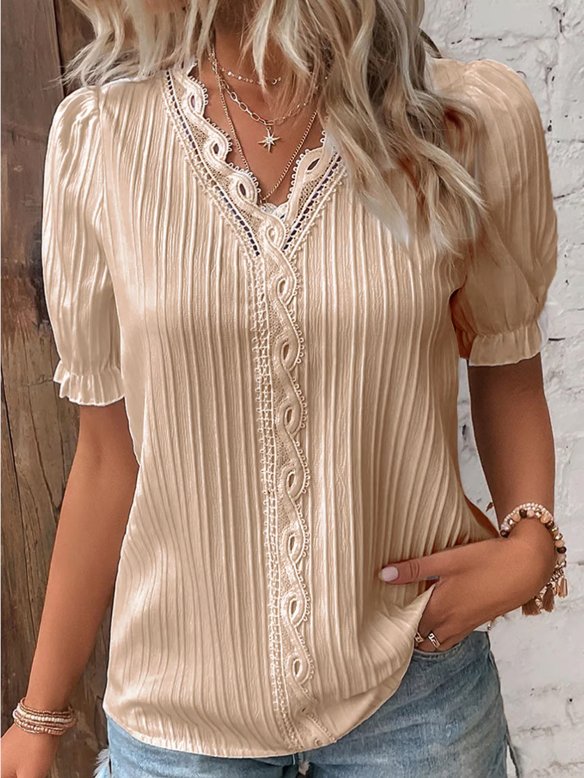 Isla Short-Sleeve Lace Blouse